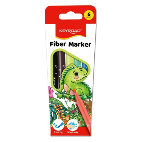 Birotică și Papetărie - Carioci colorate Keyroad Washable KR971588, 6 culori, lavabile, blister carton