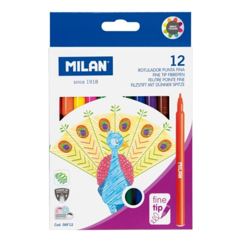 Birotică și Papetărie - Carioci colorate Milan 06F12, 12 culori, varf 2mm, blister carton