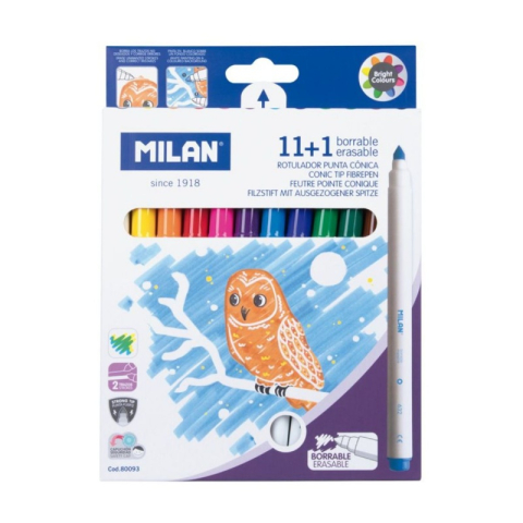 Rechizite Școlare - Carioci colorate MILAN Erasable 80093, 12 culori, varf 5mm