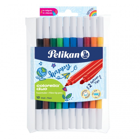 Rechizite Școlare - Carioci colorate Pelikan Colorella Duo C407, 2 capete, 10 culori, blister PVC