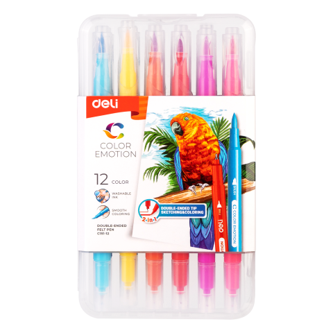 Rechizite Școlare - Carioci cu varf pensula 12 culori cutie plastic deli