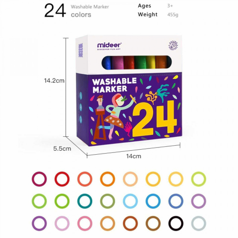 Set Carioci Lavabile MiDeer, 24 Culori – Vârf Rezistent la Apăsare, Cerneală Non-Toxică [6]