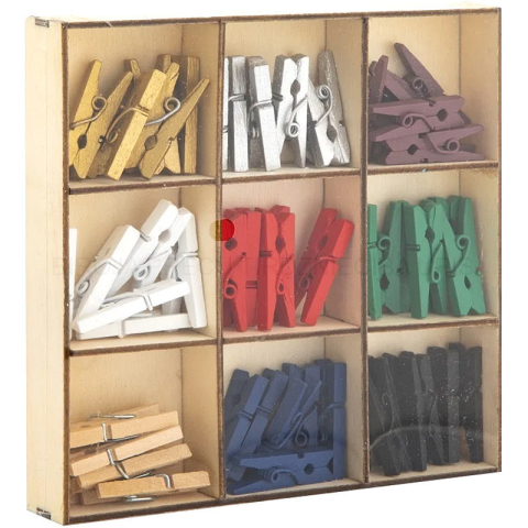 Pescuit si vanatoare - Carlige decor 54 pcs in cutie lemn 10x10 cm clesti