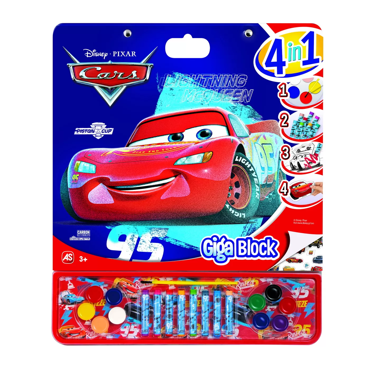 Cadouri Jucării Copii Grădiniță - Set pictura si desen, Cars, Giga Block, 4 in 1, varsta de la 3 ani la 6 ani