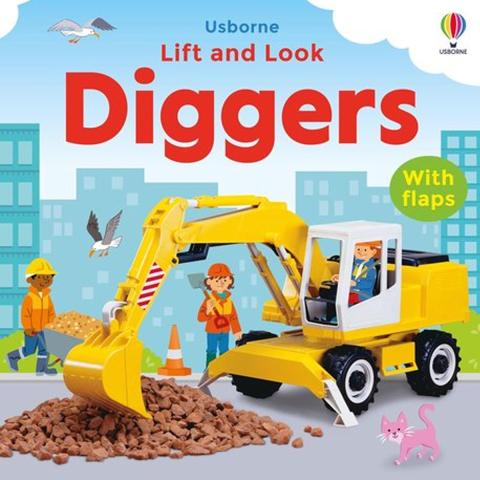 Cărți Educative, Activități - Carte cu clapete Lift and Look Diggers, excavatoare si utilaje copii, 12 pagini, Varsta 1-3 Ani