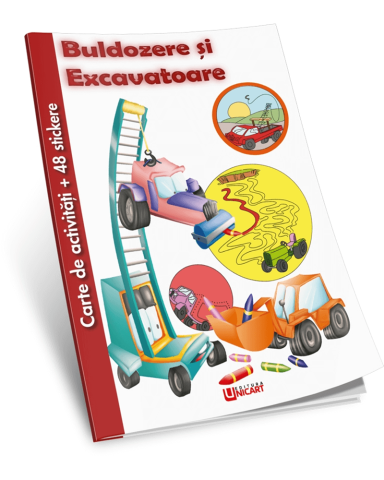 Cărți Educative, Activități - Carte de activitati cu buldozere si excavatoare si 48 stickere, 100 pagini