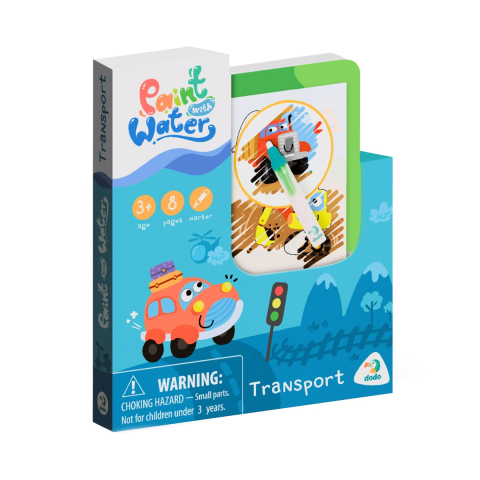 Cărți Educative, Activități - Carte de colorat cu apa, Mijloace de transport, copii varsta 3-6 ani