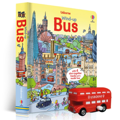 Carti in Engleza pentru copii - Carte Interactiva cu Autobuz London Tour, 4 Piste Detasabile si Jucarie, Wind-up Bus, Varsta 3 ani+