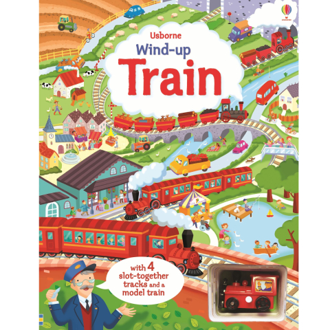 Carti in Engleza pentru copii - Carte Interactiva cu Trenulet, 4 Piste Puzzle Detasabile, Jucarie Inclusa, Wind Up Train, Varsta 3 ani+