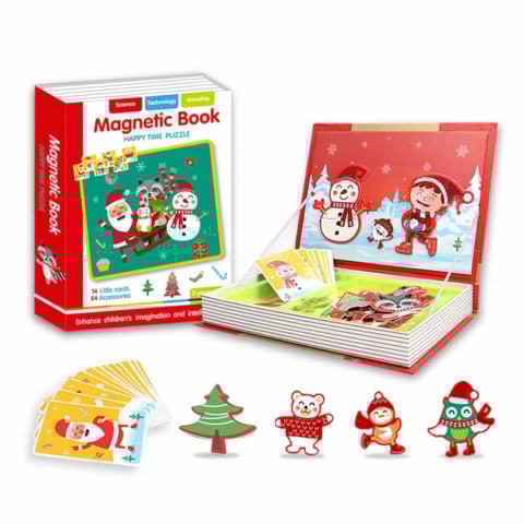 Jocuri și Jucării Magnetice - Carte magnetica cu puzzle magnetic, Mos Craciun, Sarbatori