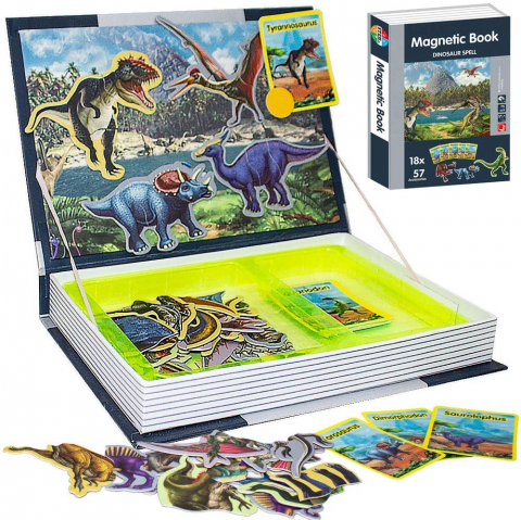 Jucării și Jocuri pentru copii - Carte magnetica STEM ❤️ puzzle magnetic cu dinozauri.