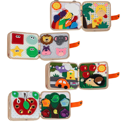 Jucării și Jocuri pentru copii - Carte senzoriala educativa, Busy Book, Montessori 7 in 1, 8 pagini, 3D, cu elemente detasabile, model girafa
