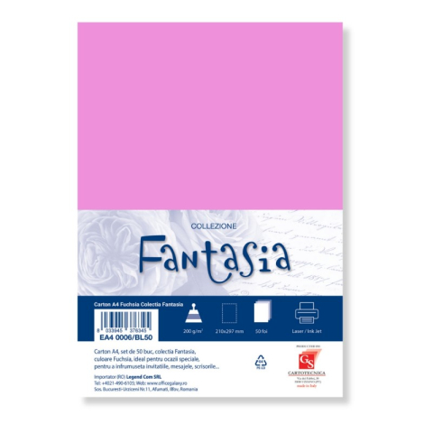 Art & Craft si Artizanat - Carton special colorat A4 Colorarte Fantasia, 200g/mp, fuchsia, top 50 coli