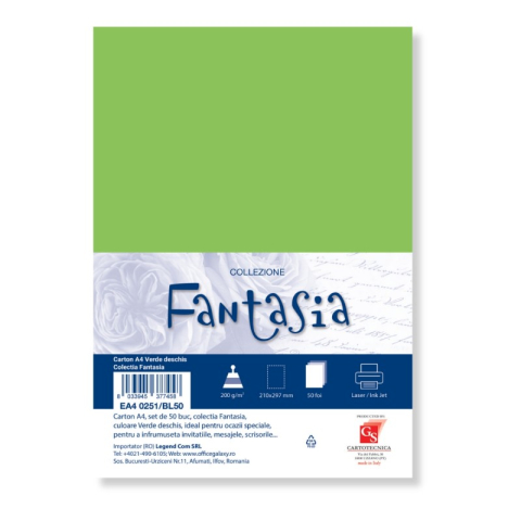 Art & Craft si Artizanat - Carton special colorat A4 Colorarte Fantasia, 200g/mp, verde deschis, top 50 coli