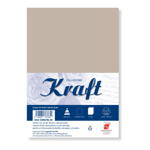 Art & Craft si Artizanat - Carton special colorat A4 Colorarte Kraft, 200g/mp, kraft, top 50 coli