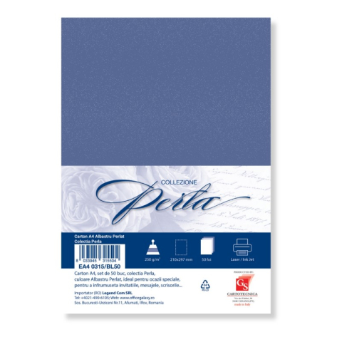 Art & Craft si Artizanat - Carton special colorat A4 Colorarte Perla, 250g/mp, albastru perlat, top 50 coli