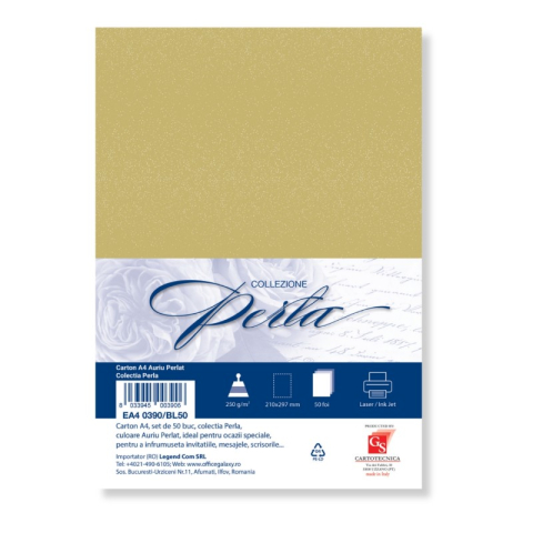 Art & Craft si Artizanat - Carton special colorat A4 Colorarte Perla, 250g/mp, auriu perlat, top 50 coli