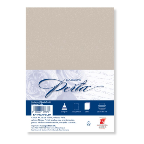 Art & Craft si Artizanat - Carton special colorat A4 Colorarte Perla, 250g/mp, nisipiu perlat, top 50 coli