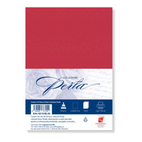 Art & Craft si Artizanat - Carton special colorat A4 Colorarte Perla, 250g/mp, rosu perlat, top 50 coli