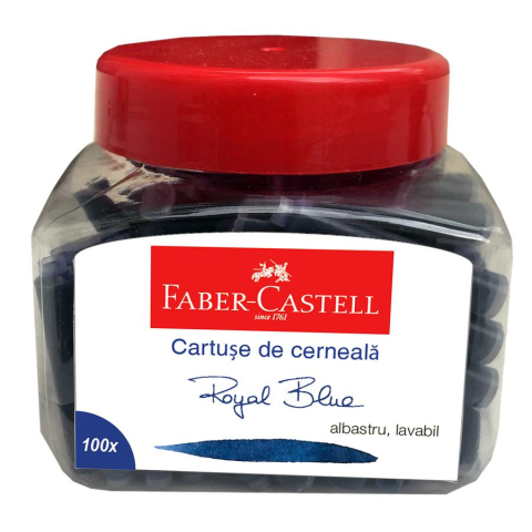 Rechizite Școlare - Cartuse cerneala mici albastre 100buc/borcan faber-castell