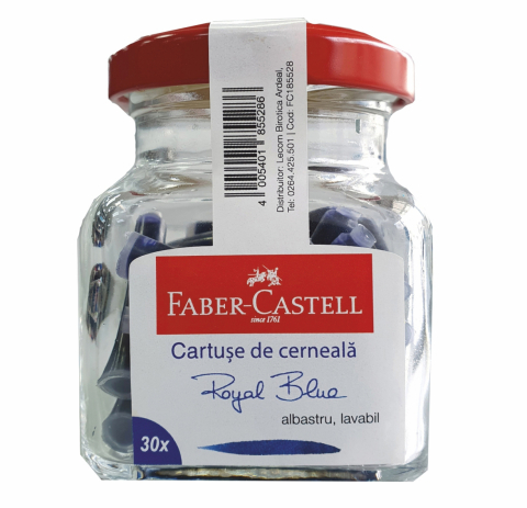 Rechizite Școlare - Cartuse cerneala mici albastre 30 buc/borcan faber-castell