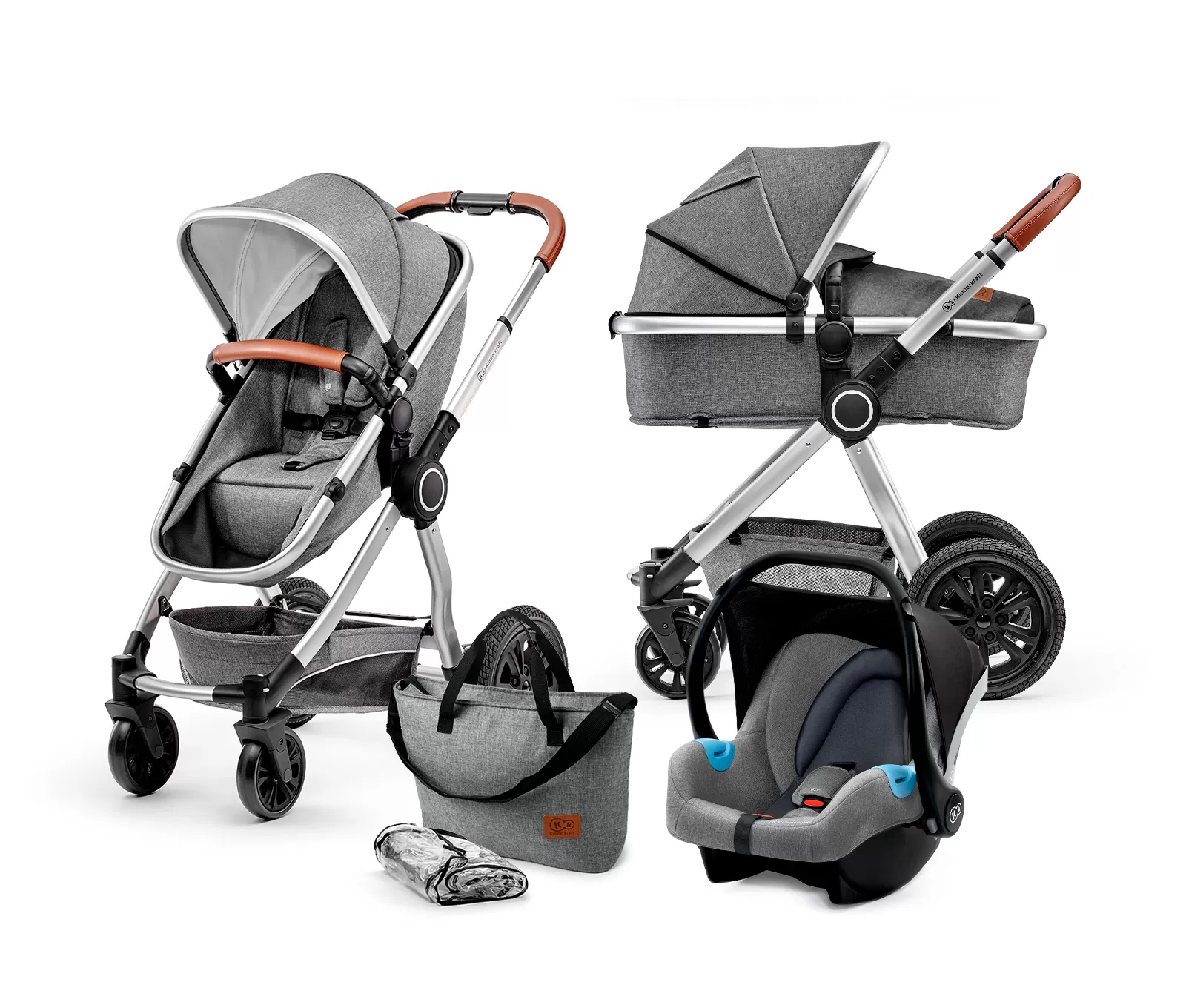 Carucioare, articole transport - Carucior 3 in 1 kinderkraft veo, grey, varsta de la 0 luni la 3 ani