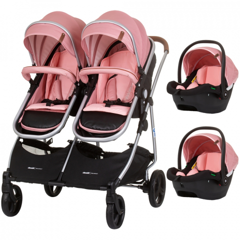 Carucioare, articole transport - Carucior gemeni Chipolino Duo Smart 3 in 1 flamingo