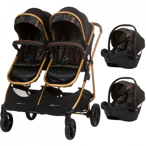 Carucioare, articole transport - Carucior gemeni Chipolino Duo Smart 3 in 1 obsidian leaves