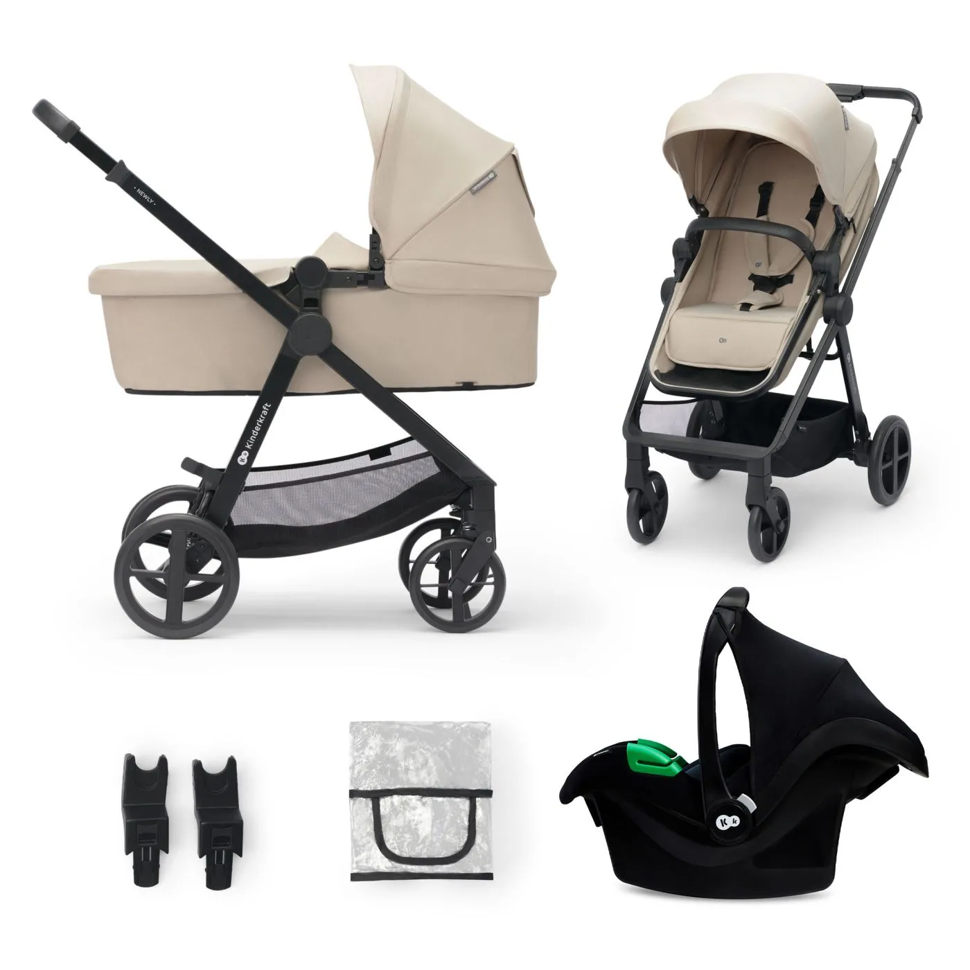 Carucioare, articole transport - Carucior kinderkraft newly, 3 in 1, bej, copii varsta 0 luni pana la 4 ani