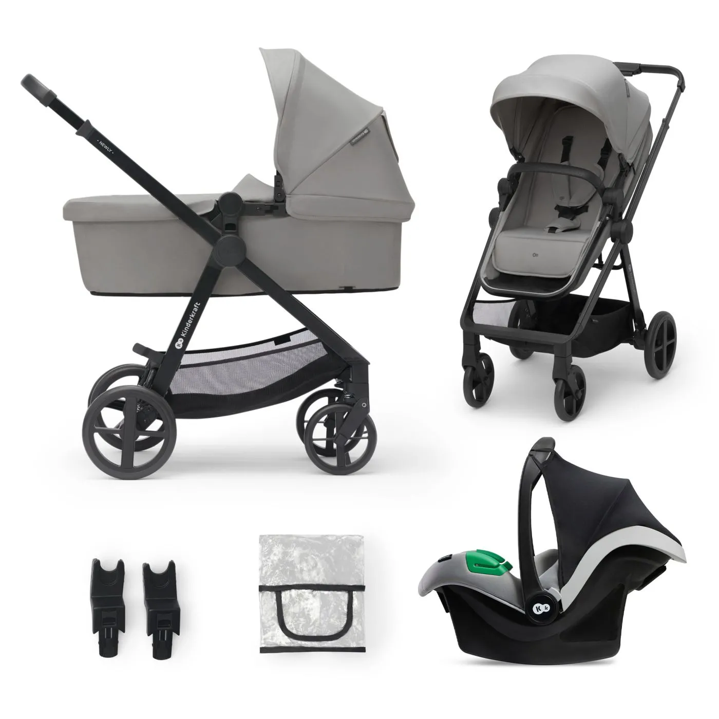 Carucioare, articole transport - Carucior kinderkraft newly, 3 in 1, light grey, copii varsta 0 luni pana la 4 ani