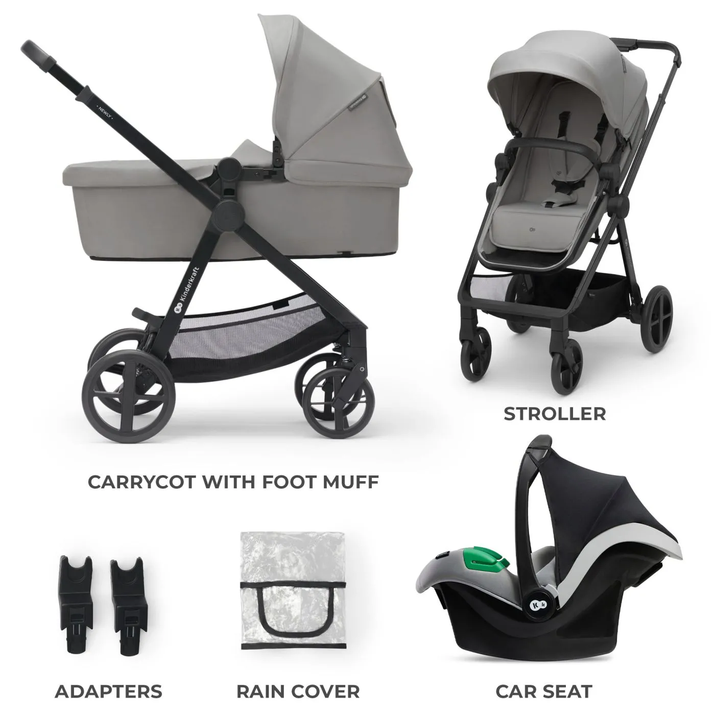 Carucior kinderkraft newly, 3 in 1, light grey, copii varsta 0 luni pana la 4 ani [8]
