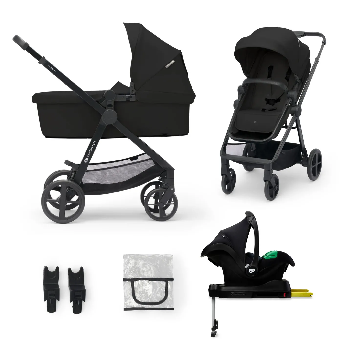 Carucioare, articole transport - Carucior kinderkraft newly, 4 in 1, classic black, varsta de la 0 luni la 4 ani