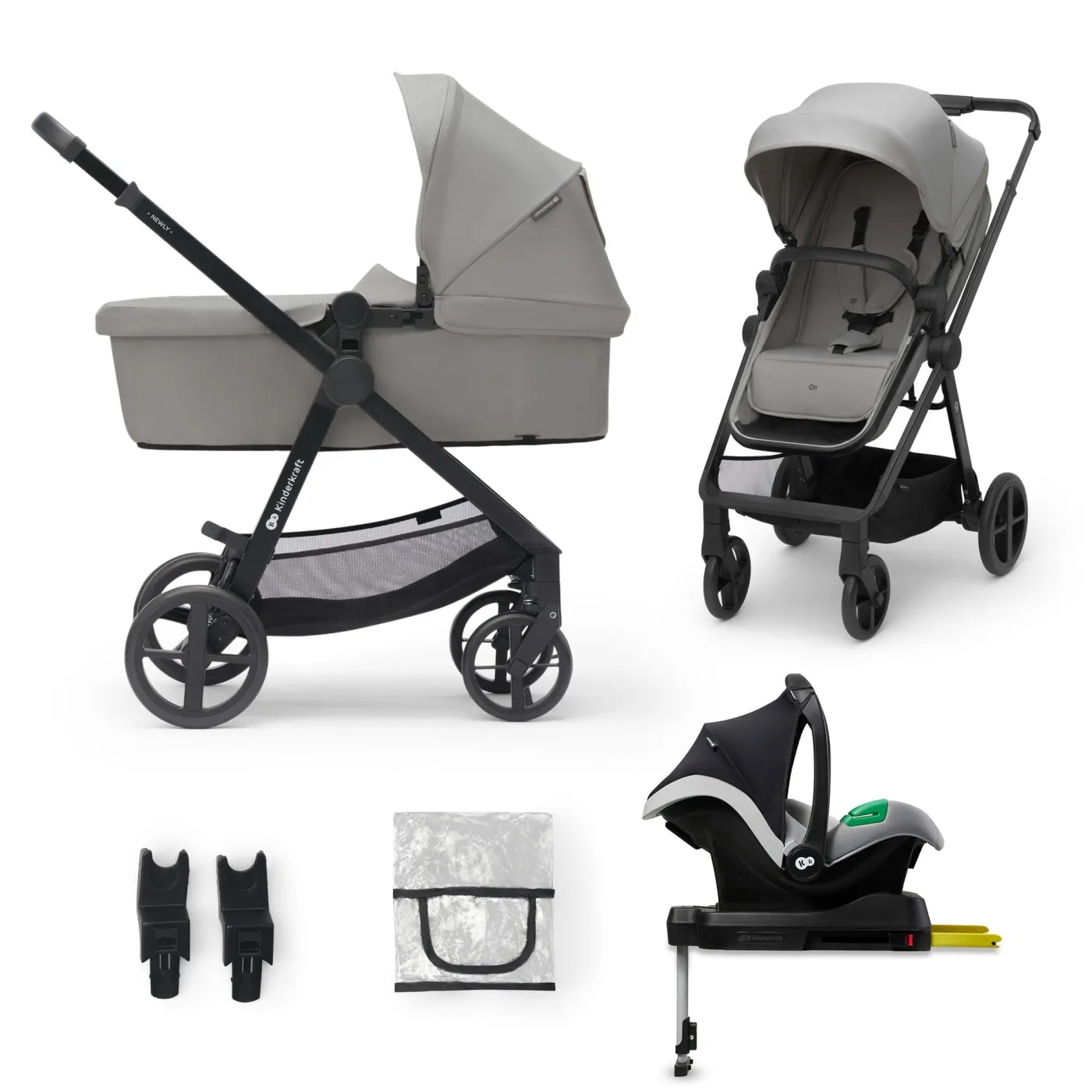 Carucioare, articole transport - Carucior kinderkraft newly, 4 in 1, moonlight grey, varsta de la 0 luni la 4 ani