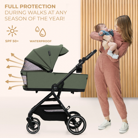 Carucior kinderkraft yoxi 3in1 (mink pro) mistic green, varsta de la 0 luni la 4 ani [3]