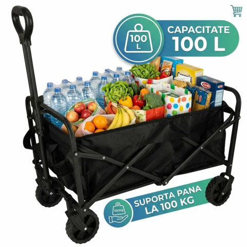 Jucării nisip, plajă și grădină - carucior transport pliabil, carucior plaja, carucior camping, carucior cumparaturi pliabil, carucior bagaje, carucior transport 100L