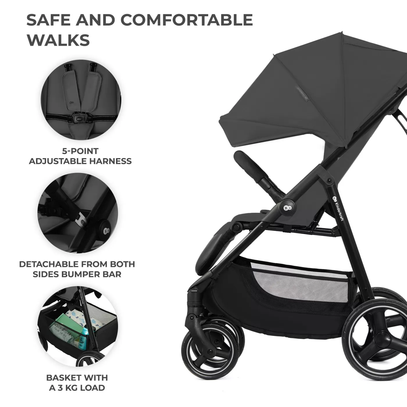 Carucior sport kinderkraft trig3 granite grey, varsta de la 0 luni la 5 ani [3]