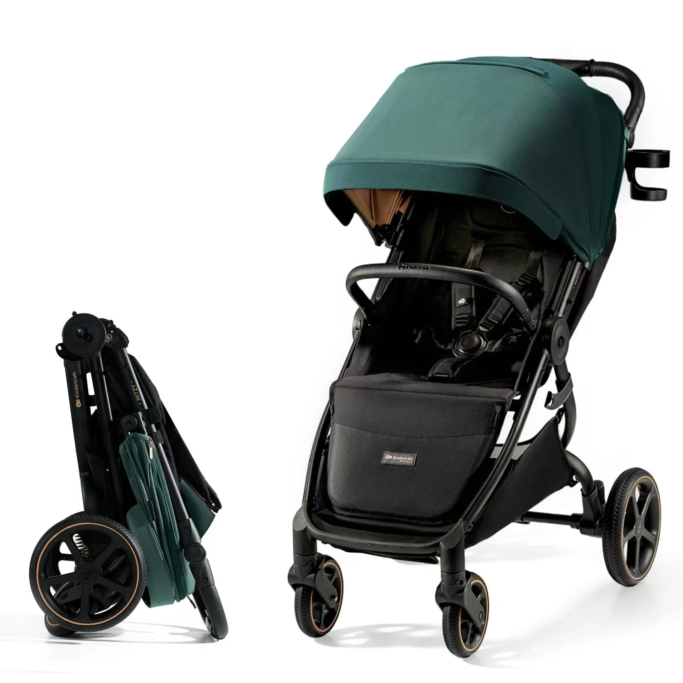 Carucioare, articole transport - Carucior sport, ultra compact, kinderkraft mitzy, 0-22 kg, jade green, varsta de la 0 luni la 3 ani