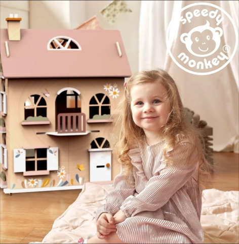 Casa de papusi din lemn cu accesorii, Speedy Monkey pentru Fata varsta 45722 [4]