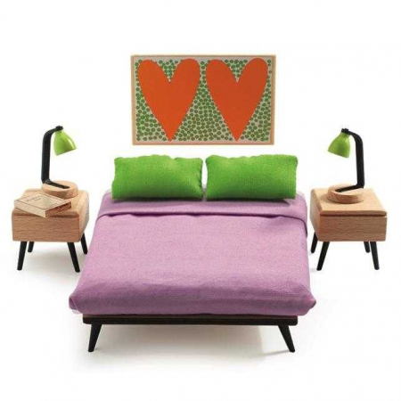 Căsuțe de Păpuși, Cărucioare și Mobilier - Mobila de dormitor pentru casa papusii, Set de mobilier, Djeco, varsta 3 - 6, 6 - 9 ani, Fata