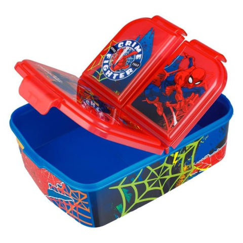 Caserole Sandwich si Sticle Apa - Caserola plastic, compartimentata, copii, Spiderman, Albastra Rosie, pentru baieti, 790 ml, 18 x 13.5 x 5.5 cm