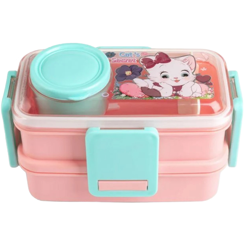 Caserola Pranz pentru Copii, 2 Niveluri, Cat's Secret, cu Tacam si Recipient Sos, capacitate 1.08L [1]