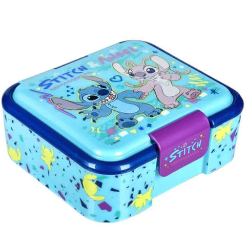 Caserole Copii, Lunch Box si Sticle de Apa pentru Scoala - Caserola Pranz pentru Copii, Angel & Stitch, cu 3 Compartimente, Bleu, capacitate 1.28L