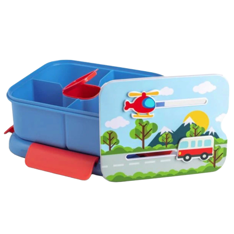 Rechizite Școlare - Caserola Pranz pentru Copii, Bento Box, cu Capac Interactiv 3D si Recipient Sos, capacitate 1.3L