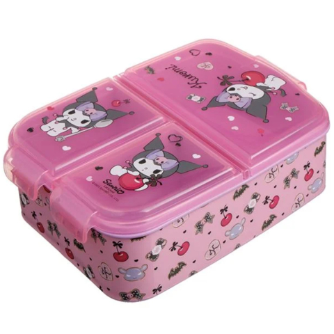 Rechizite Școlare - Caserola Pranz pentru Copii, Kuromi, cu 3 Compartimente, Roz, capacitate 790ml