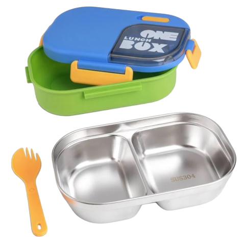 Caserole Copii, Lunch Box si Sticle de Apa pentru Scoala - Caserola Pranz pentru baieti, Lunch Box din Otel Inoxidabil, Fara BPA, cu Tacamuri, capacitate 800ml