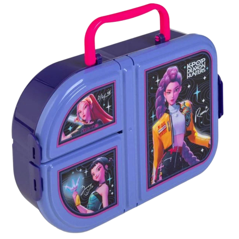 Rechizite Școlare - Caserola Pranz pentru Copii, Lunch Box, K-Pop Demon Hunters, cu Maner si Cleme, capacitate 950ml