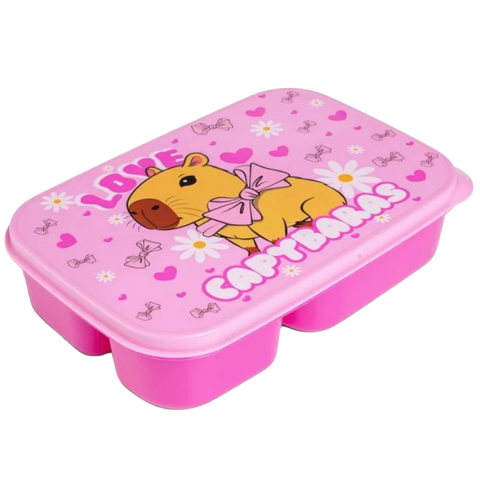 Caserole Copii, Lunch Box si Sticle de Apa pentru Scoala - Caserola Sandwich pentru Copii, Bento Box Capybara, Fara BPA, Roz, capacitate 970ml