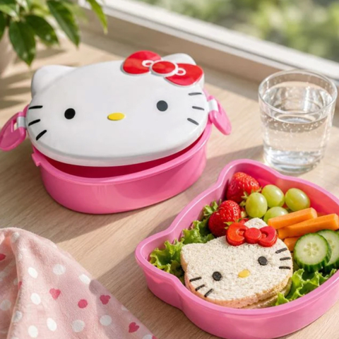 Caserola Sandwich pentru Copii, Hello Kitty 3D, cu Tavita Detasabila din Plastic, Roz, capacitate 1L [1]