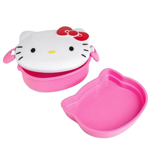 Rechizite Școlare - Caserola Sandwich pentru Copii, Hello Kitty 3D, cu Tavita Detasabila din Plastic, Roz, capacitate 1L