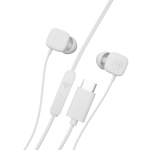 Casti audio cu fir si microfon square usb-c albe maxell